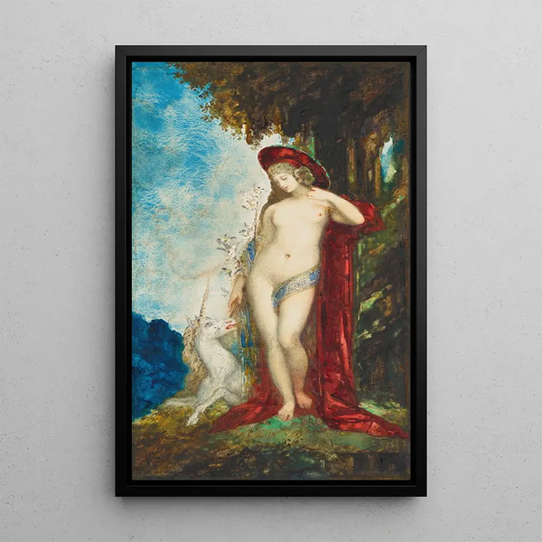 Mujer y unicornio - Gustave Moreau — cuadro enmarcado en la pared