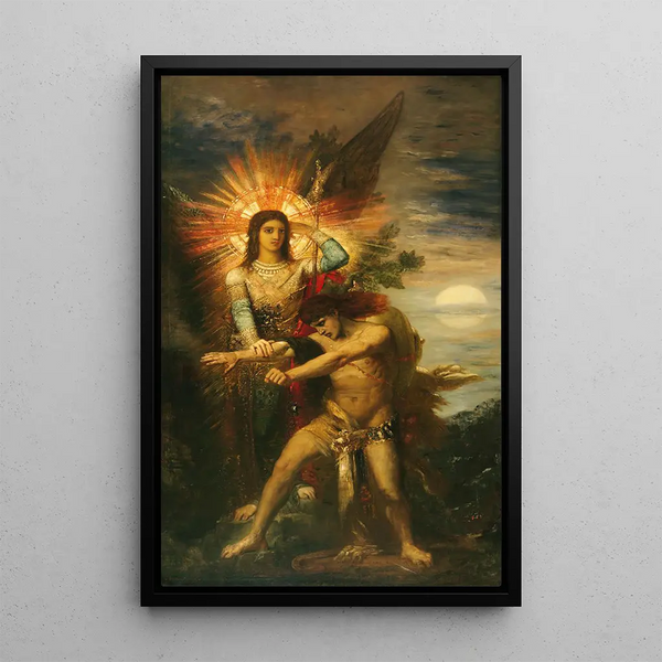 Jacob y el ángel - Gustave Moreau — cuadro enmarcado en la pared