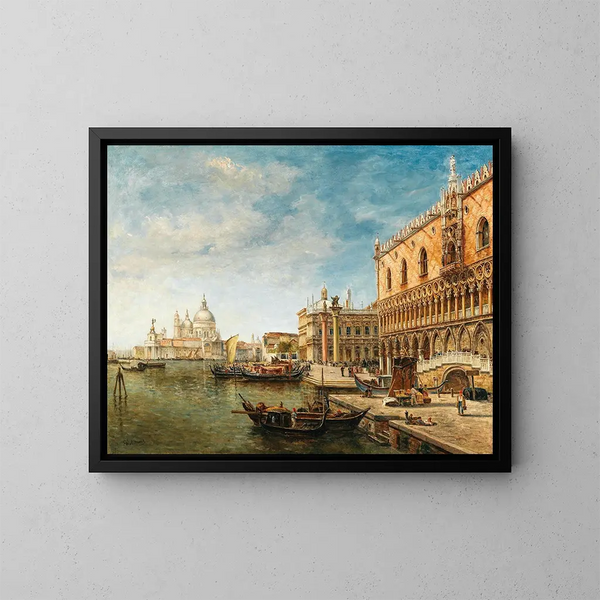 Una vista de Venecia con el palacio de los Doges y la Punta della Dogana a lo lejos - Gustave Walckiers — cuadro enmarcado en la pared