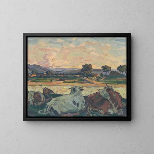 Cows on a Bank - Gustav Mahler — framed artwork on a wall