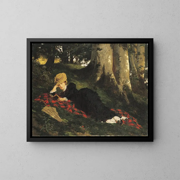 Mujer leyendo en un bosque - Gyula Benczúr — cuadro enmarcado en la pared