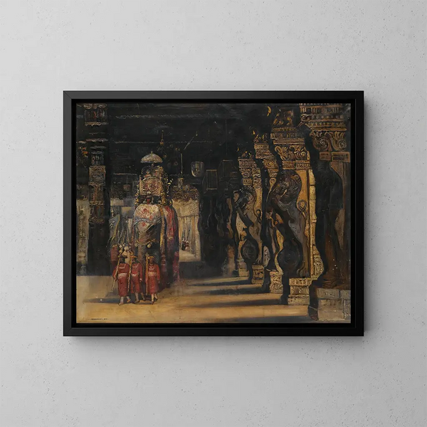 Procesión india con elefante - Gyula Tornai — cuadro enmarcado en la pared