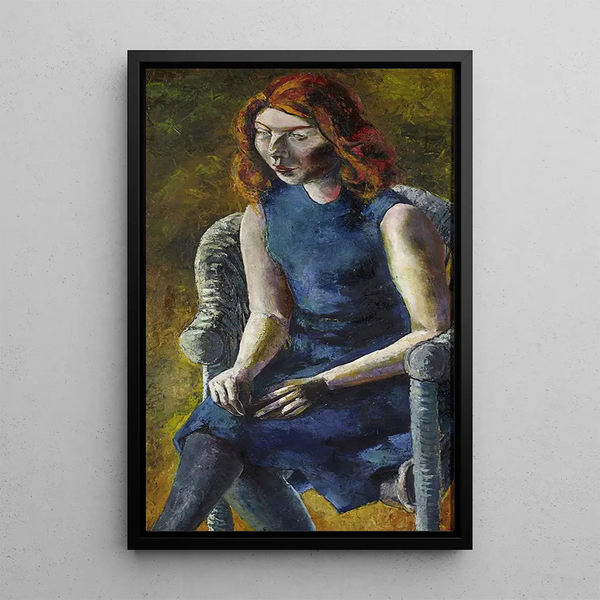 Joven mujer en una silla de mimbre - Hanns Ludwig Katz — cuadro enmarcado en la pared