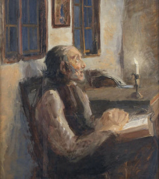 Hans Andersen Brendekilde - Den gamle mand ved spedelyset.webp
