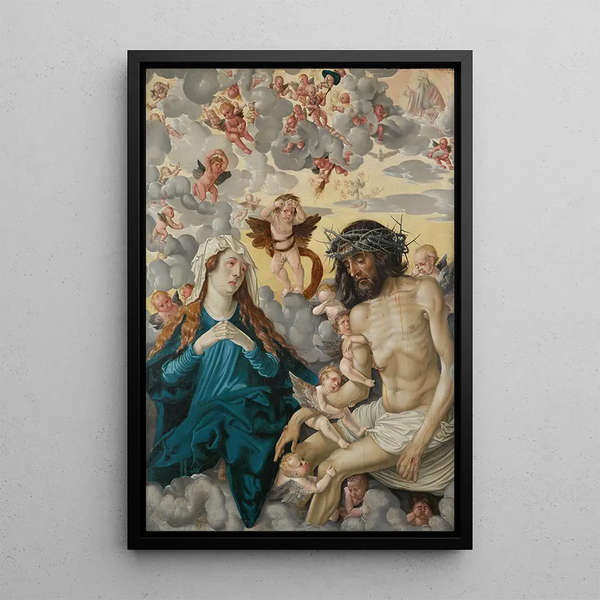 L'Homme de douleurs llorado por María y los ángeles - Hans Baldung — cuadro enmarcado en la pared