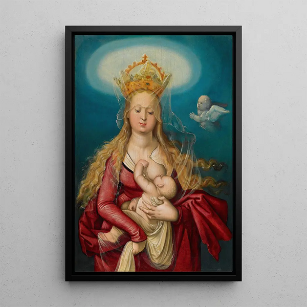 La Virgen Reina del Cielo amamantando al Niño Jesús - Hans Baldung — cuadro enmarcado en la pared