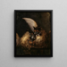 Two owls fighting over a rat - Hans Georg Müller — framed artwork on a wall