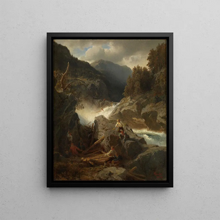 Hans Gude - Waterfall in Hallingdal.webp