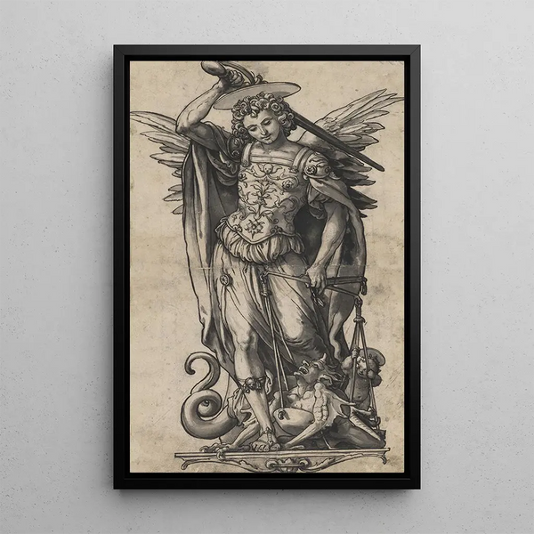 L'Arcángel Miguel en pesador de almas - Hans Holbein el Joven — cuadro enmarcado en la pared