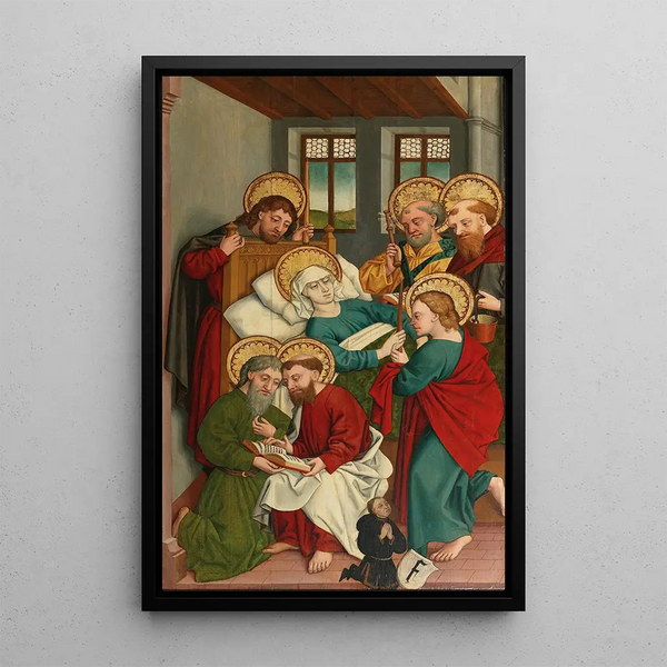 Un panel de altar con la Muerte de la Virgen - Hans Murer — cuadro enmarcado en la pared