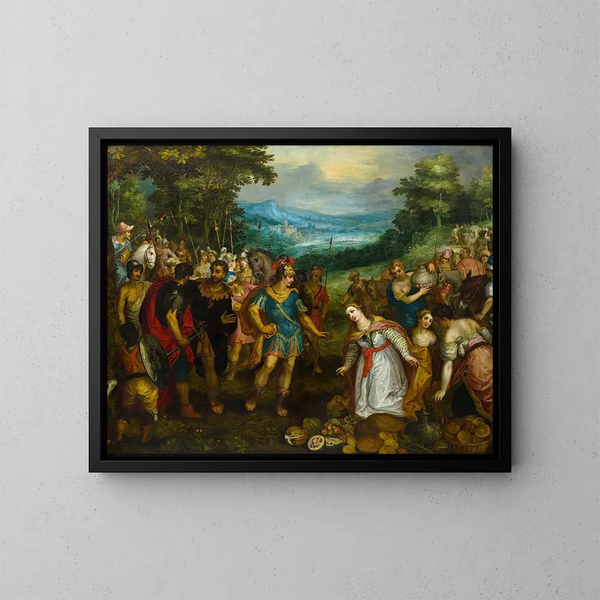 La encuentro de David y Abigail - Hans Rottenhammer — cuadro enmarcado en la pared