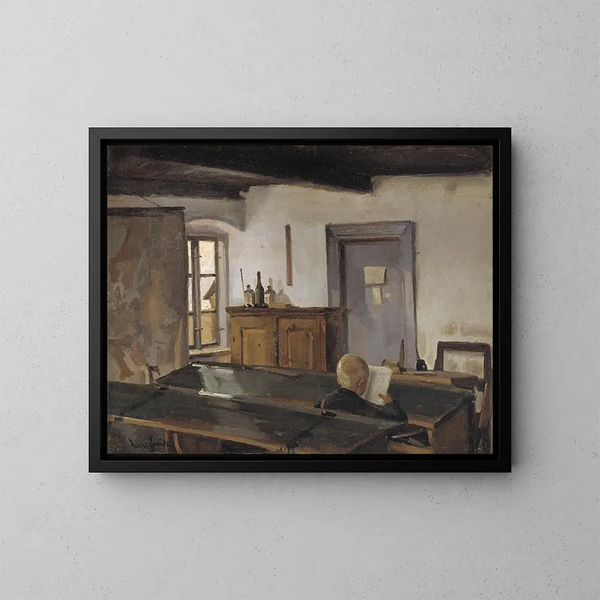 En un aula con un niño leyendo - Hans Smidth — cuadro enmarcado en la pared