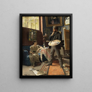 Hans Temple - Selfportrait of Hans Temple in the studio with a model.webp