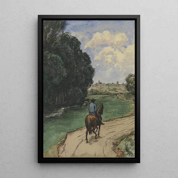 Cavalier sur un chemin en lisière de forêt - Hans Thoma — cuadro enmarcado en la pared