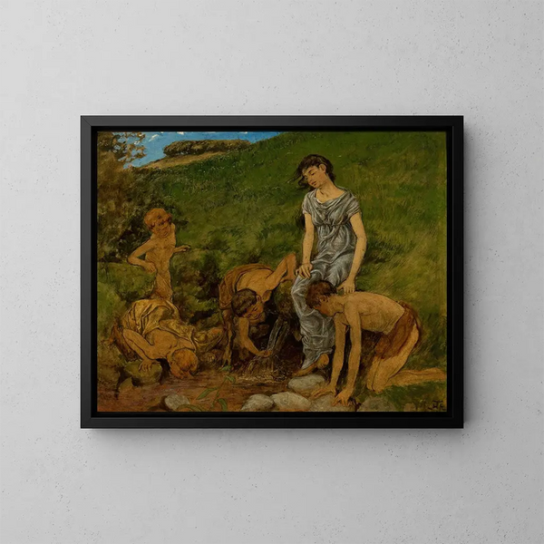 En primavera cerca de la fuente - Hans Thoma — cuadro enmarcado en la pared