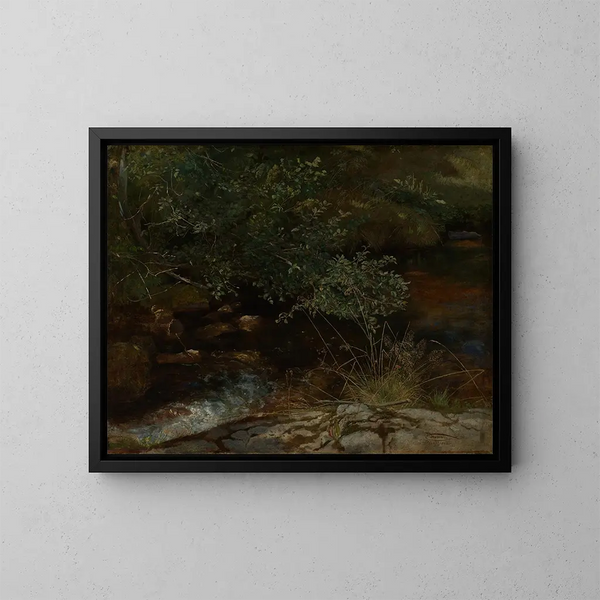 borde de Bach con árboles y hierbas - Hans Thoma — cuadro enmarcado en la pared