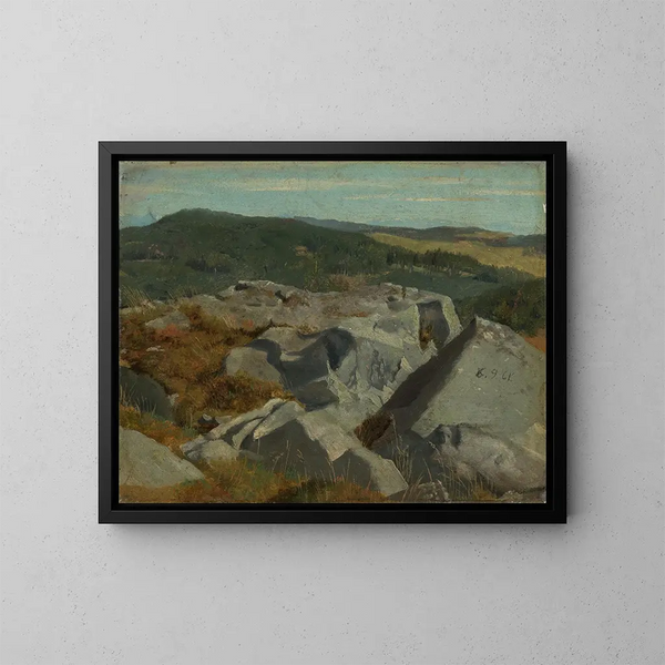 Vista sobre rocas y cumbres - Hans Thoma — cuadro enmarcado en la pared
