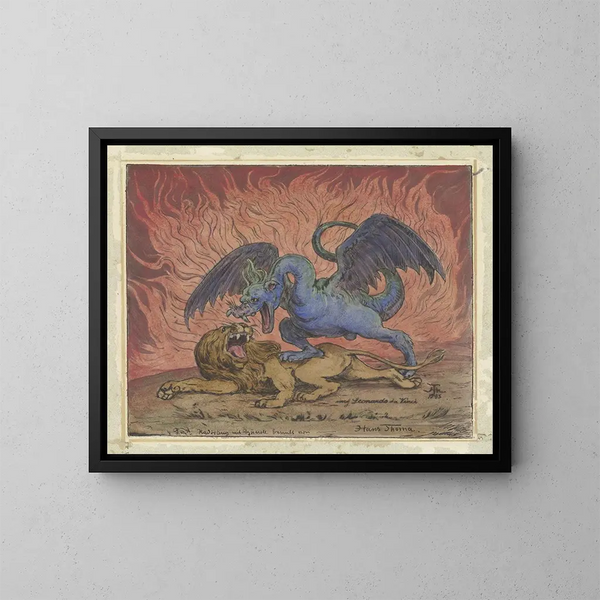 Dragón y león - Hans Thoma — cuadro enmarcado en la pared