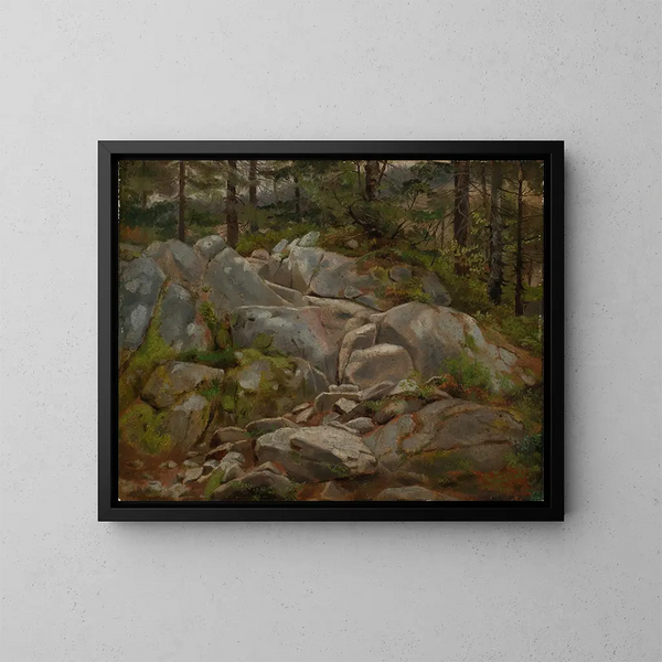 Bloques de piedra con troncos de abeto - Hans Thoma — cuadro enmarcado en la pared