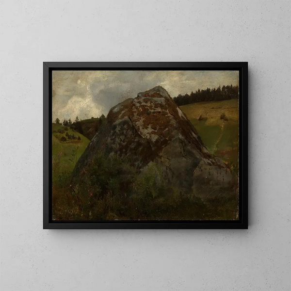 Bloque de piedra en un valle de pradera - Hans Thoma — cuadro enmarcado en la pared