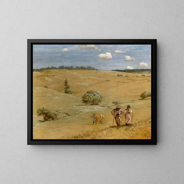 Landscape painting with rolling hills - Hans Thoma — framed artwork on a wall
