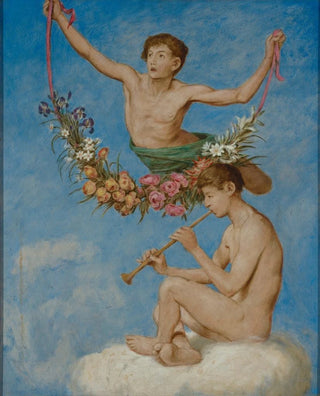 Hans Thoma - Mai zwei Jugendliche Genien mit Blumen.webp