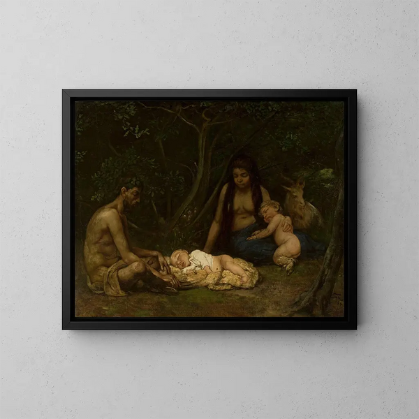 La familia de los sátiros elevando a Zeus - Hans Thoma — cuadro enmarcado en la pared