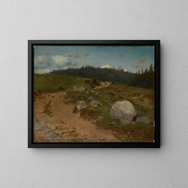 Camino rocoso al borde del bosque - Hans Thoma — cuadro enmarcado en la pared