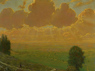 Hans Thoma - Sunburst Over Sckingen Black Forest Signed With The Artists Initials And Dated 1910.webp