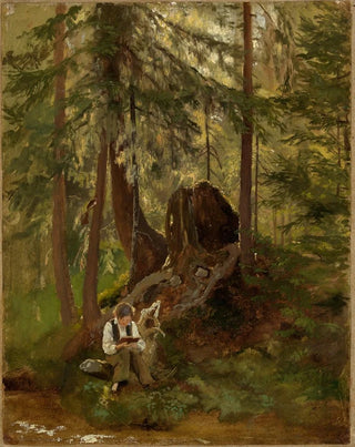 Hans Thoma - Waldinneres mit lesendem Knaben.webp