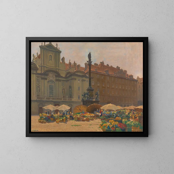 Church of the Court, Ministry of War and Column of Mary with Flower Market - Hans Wild — framed artwork on a wall