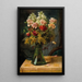 Un ramo de flores con tulipanes y claveles en un jarrón de cristal con mariposa - Hans Zatzka — cuadro enmarcado en la pared