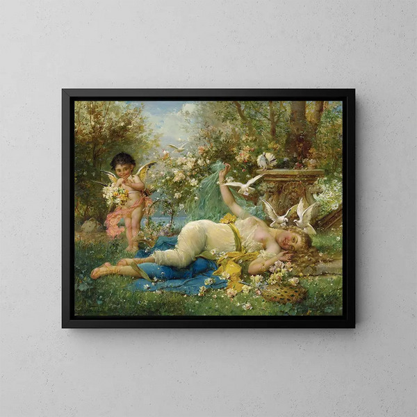 Venus y Cupido - Hans Zatzka — cuadro enmarcado en la pared