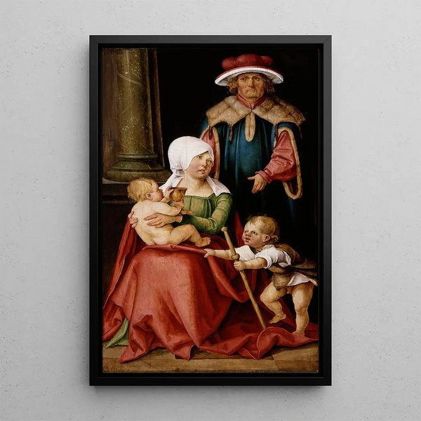 Marie Salomé y Zébédée con sus hijos Santiago el Mayor y Juan el Evangelista - Hans von Kulmbach — cuadro enmarcado en la pared