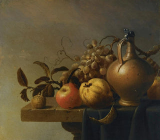 Harmen Steenwyck - Still Life With A Ewer And Some Fruit On A PartlyDraped Stone Ledge.webp