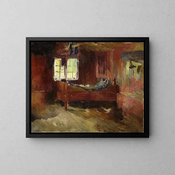 Interior de granja en Strilsjhaugen - Harriet Backer — cuadro enmarcado en la pared