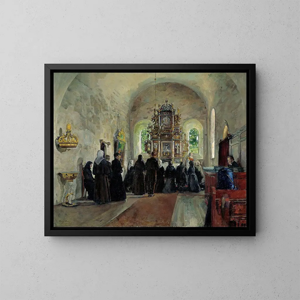 La Santa Comunión celebrada en la iglesia de Stange - Harriet Backer — cuadro enmarcado en la pared