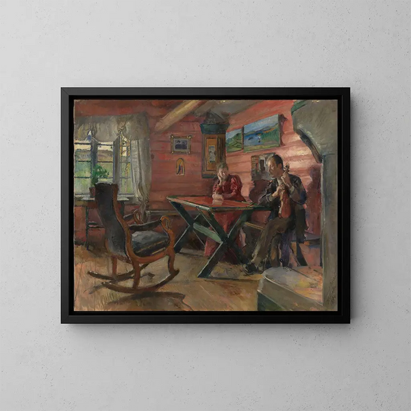 El salón en Kolbotn, en casa de Hulda y Arne Garborg - Harriet Backer — cuadro enmarcado en la pared