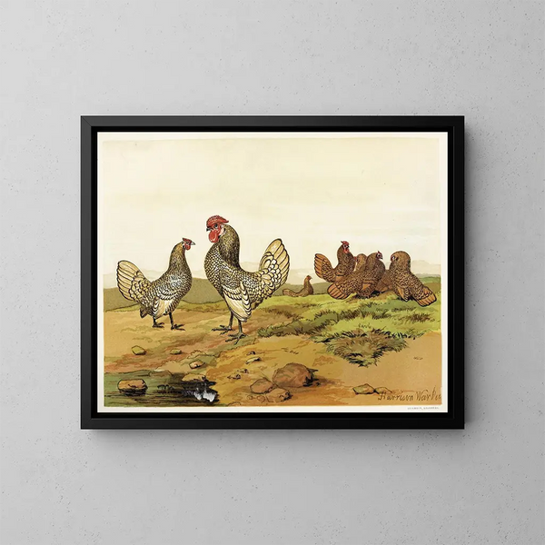 Gold and silver Bantams Painting - Harrison Weir — framed artwork on a wall