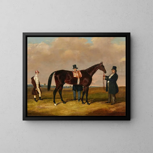 Lord Howth con su pura sangre Saint Laurent, su entrenador y su jockey Ford - Harry Hall — cuadro enmarcado en la pared