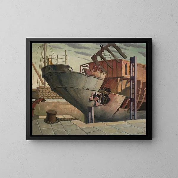 The British chancellor in dry dock at Falmouth, October 1940 - Harry Morley — framed artwork on a wall