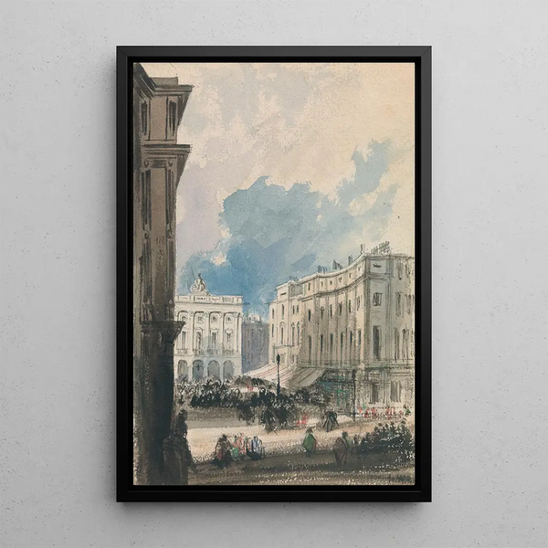 Urban scene painting - Harry Willson — framed artwork on a wall