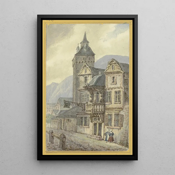 Old houses and a tower - Hector von Günderrode — framed artwork on a wall