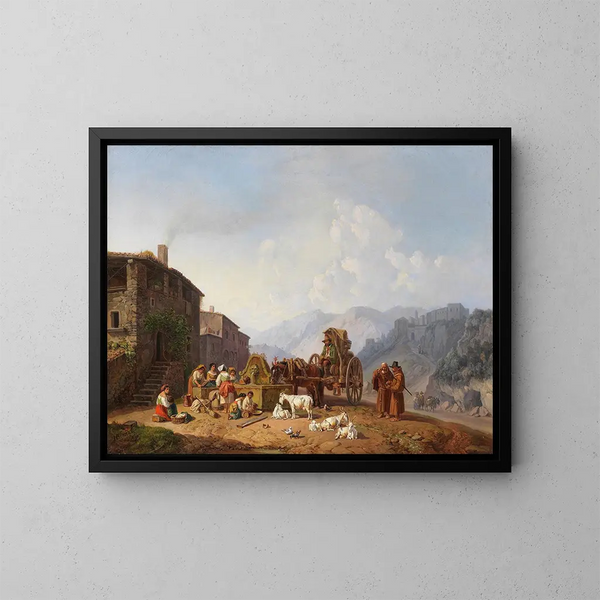 Cerca de la fuente en las montañas italianas - Heinrich Bürkel — cuadro enmarcado en la pared