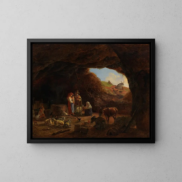 Familia de pastores italianos en la cueva - Heinrich Bürkel — cuadro enmarcado en la pared