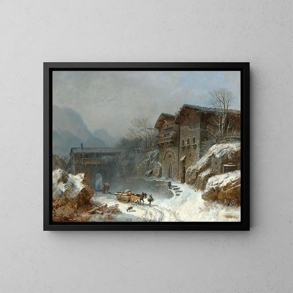 Invierno en Rattenberg - Heinrich Bürkel — cuadro enmarcado en la pared