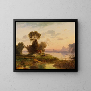 Paisaje arcadiano - Heinrich Dreber — cuadro enmarcado en la pared