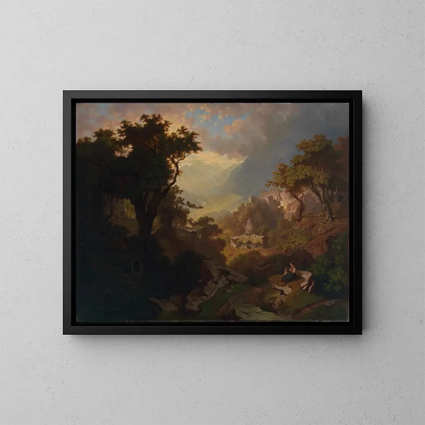 Paisaje cerca de Meran con vista al castillo de Tirol - Heinrich Heinlein — cuadro enmarcado en la pared