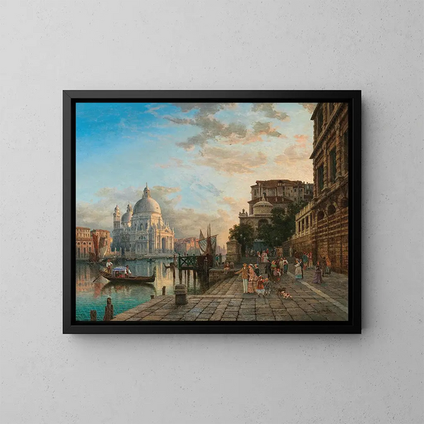 Café Giardina en Venecia con Santa Maria della Salute - Heinrich Jaeckel — cuadro enmarcado en la pared