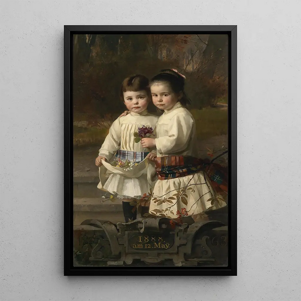 Hermanos y hermanas en el parque del castillo - Heinrich Lauenstein — cuadro enmarcado en la pared